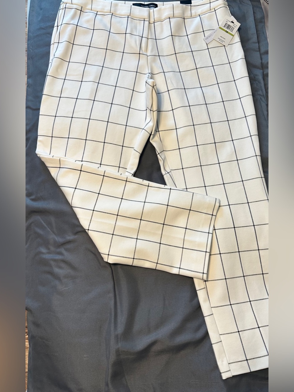 Amanda & Chelsea White Cropped Pants with Black Windowpane Grid